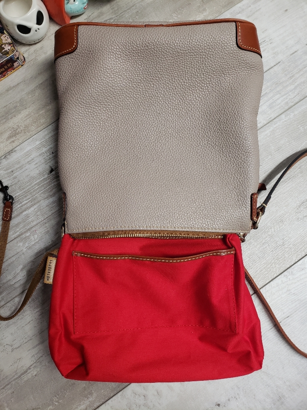 Dooney & Bourke Pebbled Leather Crossbody in Taupe with Brown Strap - Picture 11 of 15